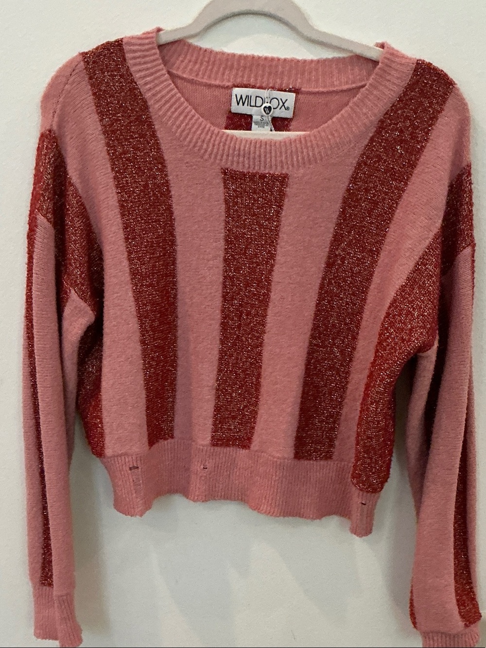 Wildfox Pink Sweater with Metallic Red Stripes